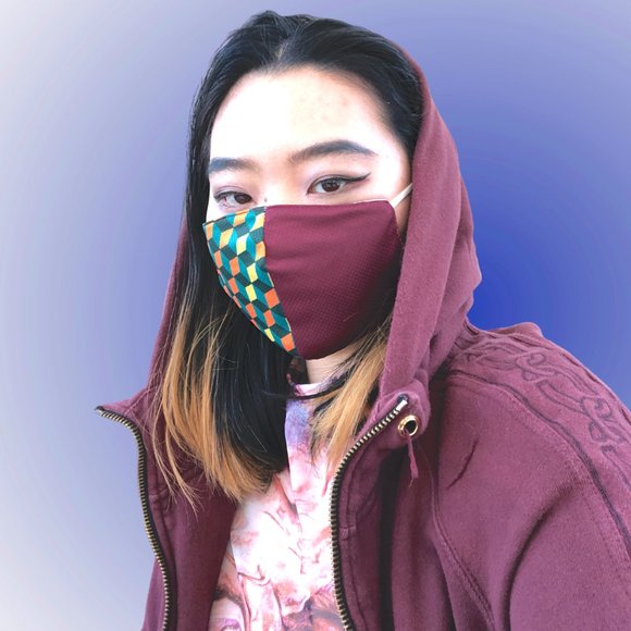 Giyu Maroon reusable Facemask Geometric Pattern - Picture 3 of 7